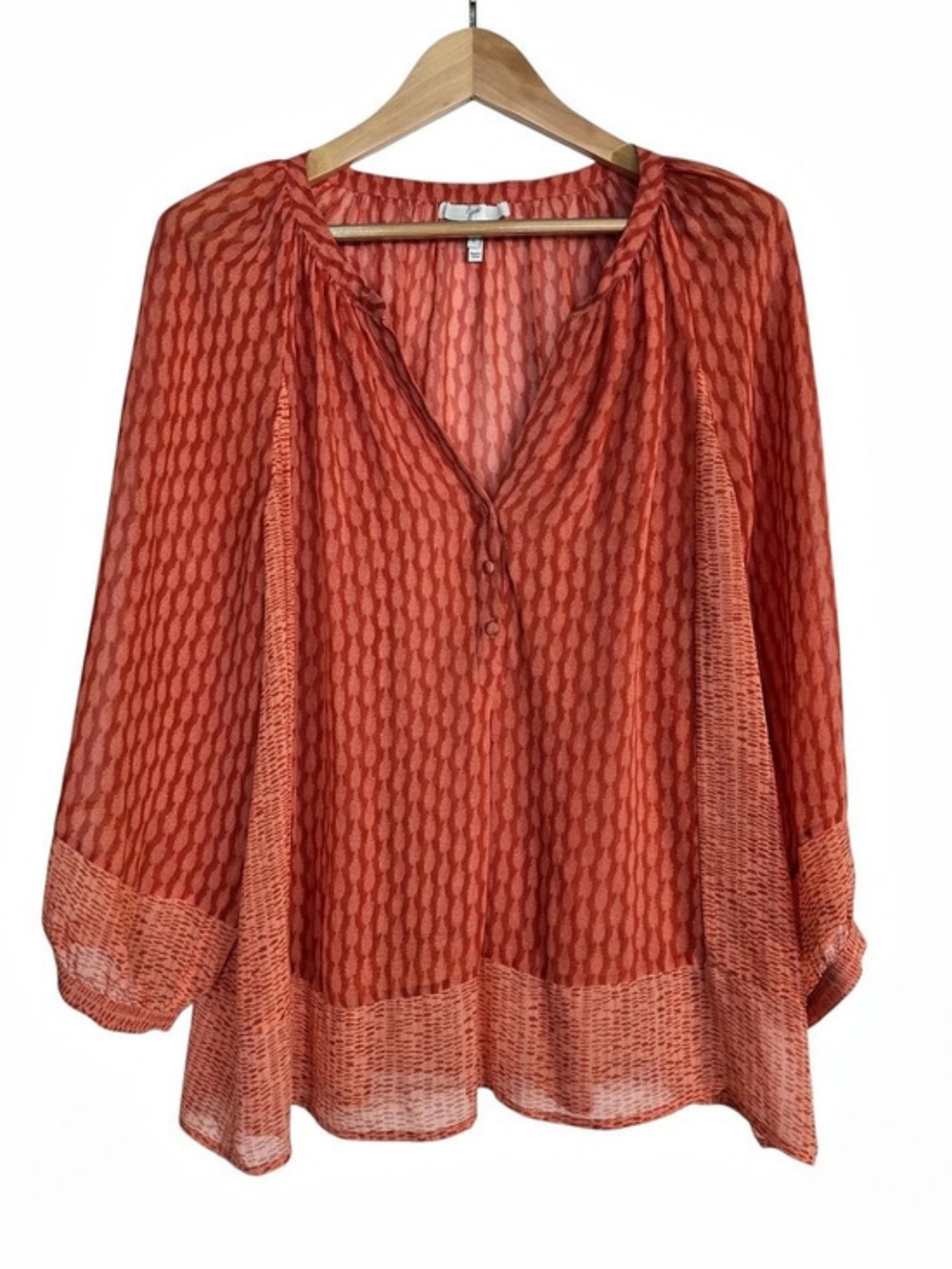 Joie Geometric Sheer Blouse in Orange Size Large Like New